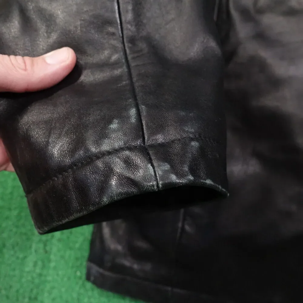 WILSONS LEATHER PELLE STUDIO‎ BLACK ZIP UP LEATHER JACKET MENS SZ L **READ**